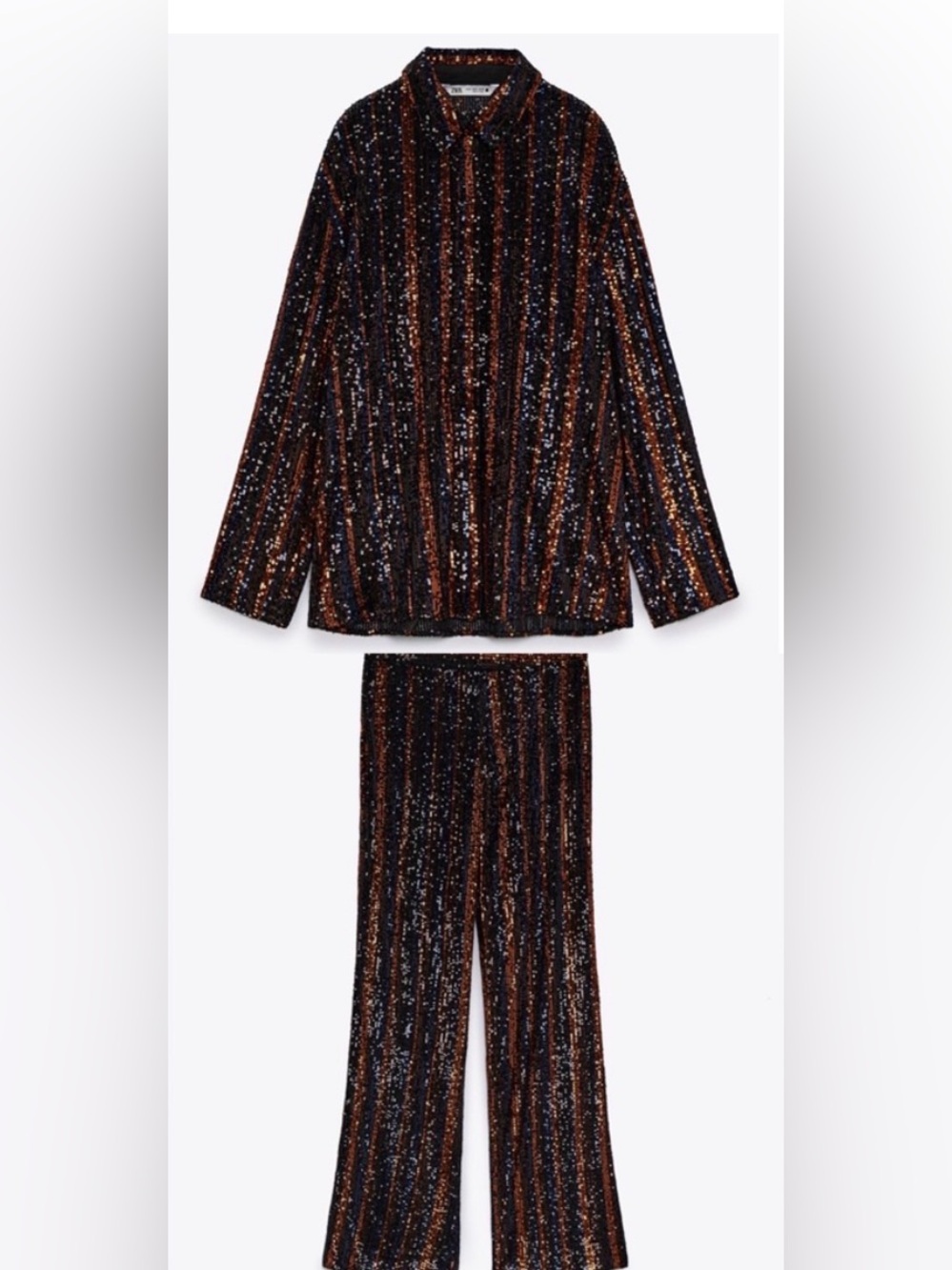 Zara Women Sequin pants set with long sleeve top